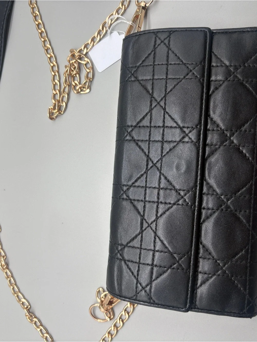Dior Black Quilted Leather Shoulder Wallet with Gold Chain